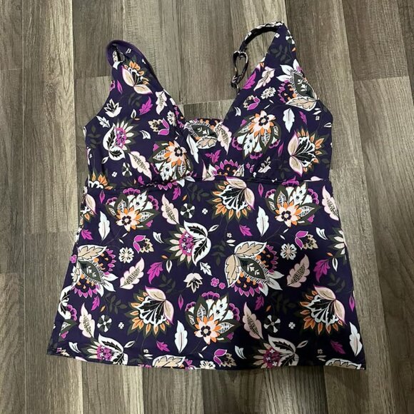 Lands' End Floral Women's Tankini Top - Purple and Pink - Picture 1 of 3